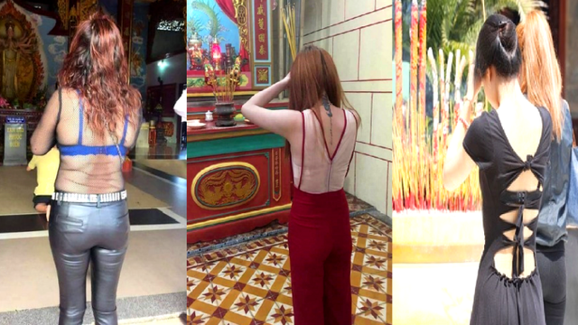 Những bộ trang phục chưa phù hợp nơi đền chùa (Ảnh minh họa). Những bộ trang phục chưa phù hợp nơi đền chùa (Ảnh minh họa).