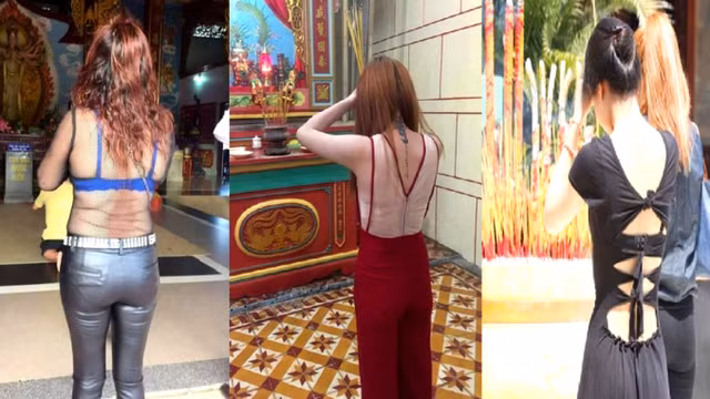 Những bộ trang phục chưa phù hợp nơi đền chùa (Ảnh minh họa).