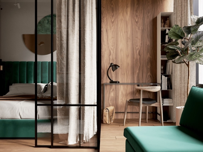  Một không gian làm việc tối giản nép mình bên cửa sổ căn hộ.