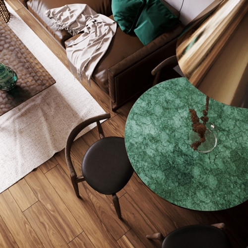  Mặt bàn phủ đá cẩm thạch màu xanh tuyệt đẹp.