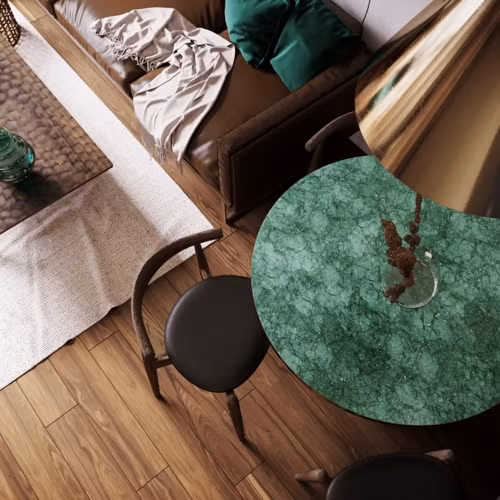 Mặt bàn phủ đá cẩm thạch màu xanh tuyệt đẹp. Mặt bàn phủ đá cẩm thạch màu xanh tuyệt đẹp.