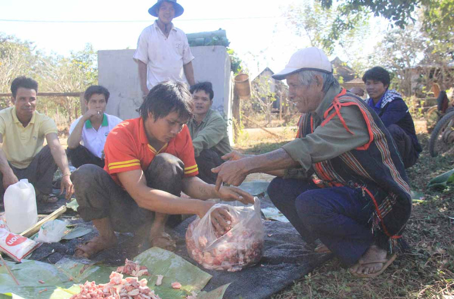  Dân làng mổ heo để cúng thần linh. Ảnh: Chí Hào