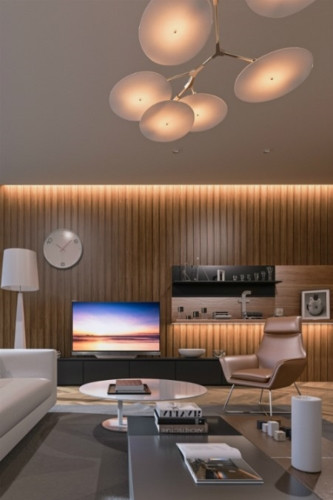 Không gian phòng khách trở nên ấn tượng hơn với chiếc đèn trang trí độc đáo.