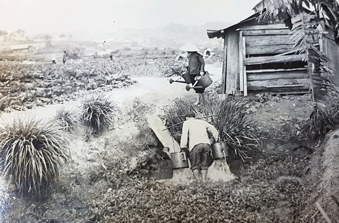Ngày xưa người dân ấp Hà Đông tưới nước bằng đôi thùng trên vai Ngày xưa người dân ấp Hà Đông tưới nước bằng đôi thùng trên vai