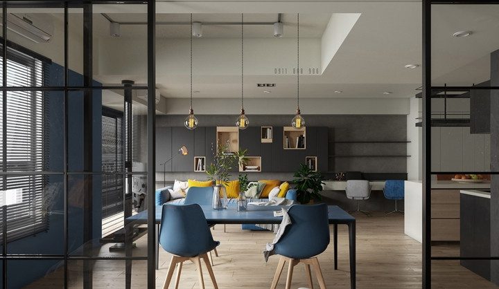 Đèn treo mặt dây chuyền làm nổi bật khu vực bàn ăn. Đèn treo mặt dây chuyền làm nổi bật khu vực bàn ăn.