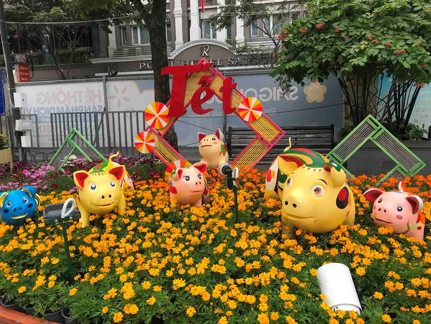  Đường hoa Nguyễn Huệ Tết Kỷ Hợi 2019 có chủ đề “TPHCM – Khát vọng vươn xa” được sắp đặt đầy tính nghệ thuật đan xen với công nghệ 4.0.