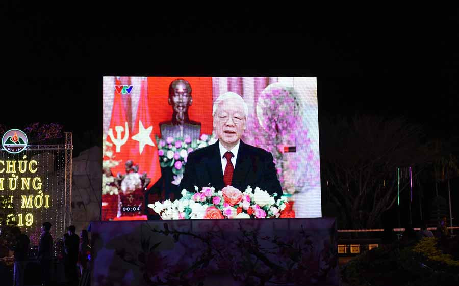 Đồng chí Nguyễn Phú Trọng-Tổng Bí thư-Chủ tịch Nước CHXHCN Việt Nam đọc lời chúc tết. Ảnh: Đ.T