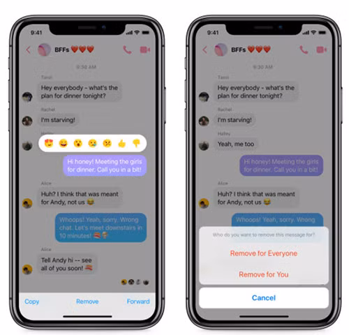Tính năng xóa tin nhắn đã gửi trên Facebook Messenger. 