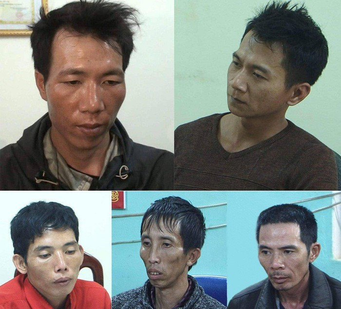 5 kẻ hãm hiếp cô gái bán gà: Từ trên xuống, từ trái qua phải lần lượt là Lường Văn Hùng, Vương Văn Hùng, Lường Văn Lả, Bùi Văn Công và Phạm Văn Nhiệm. Ảnh: CTV.  5 kẻ hãm hiếp cô gái bán gà: Từ trên xuống, từ trái qua phải lần lượt là Lường Văn Hùng, Vương Văn Hùng, Lường Văn Lả, Bùi Văn Công và Phạm Văn Nhiệm. Ảnh: CTV.