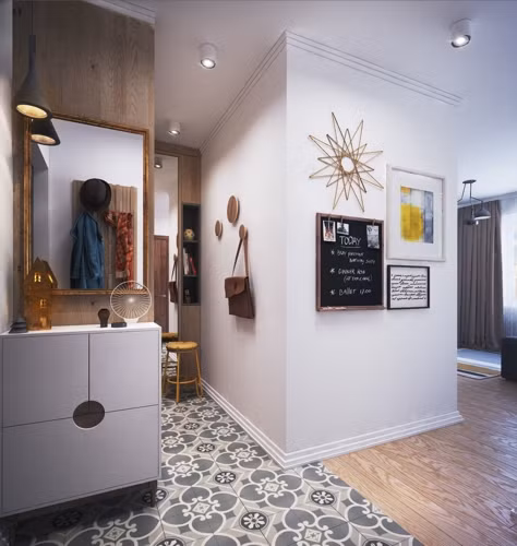 Hành lang tách biệt với những khu vực khác thông qua màu sắc của sàn