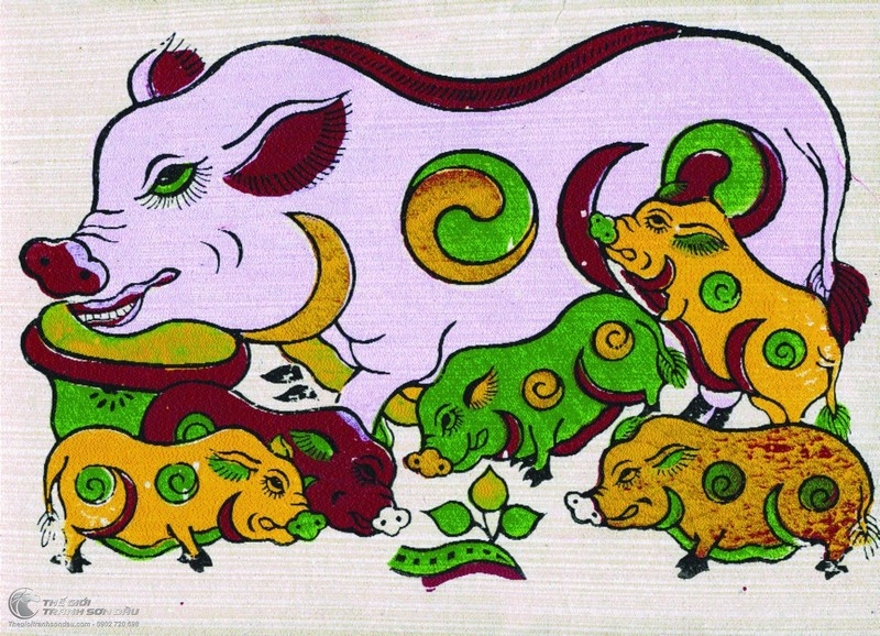 Lợn đàn - tranh Đông Hồ.  Lợn đàn - tranh Đông Hồ.