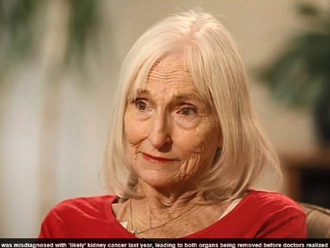  Bà Linda Woolley bị chẩn đoán nhầm ung thư và cắt cả 2 quả thận (ảnh chụp màn hình Daily Mail)