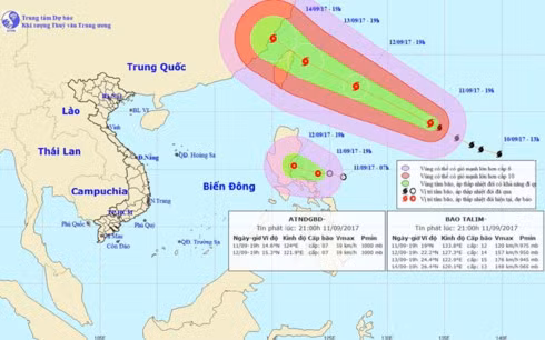 Vị trí và hướng đi của cơn bão TALIM. (Ảnh: Trung tâm DBKTTV TW)