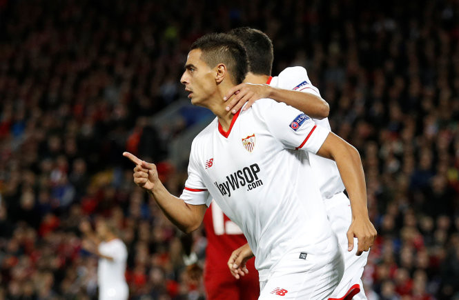 Ben Yedder ăn mừng bàn mở tỉ số cho Sevilla. Ảnh: REUTERS