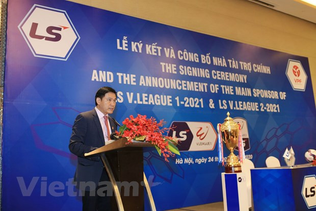 Chủ tịch VPF, ông Trần Anh Tú cho biết mùa giải 2020 thành công là tiền đề để thu hút nhà tài trợ chủ động tiếp tục hợp tác. (Ảnh: Đức Cường/Vietnam+)