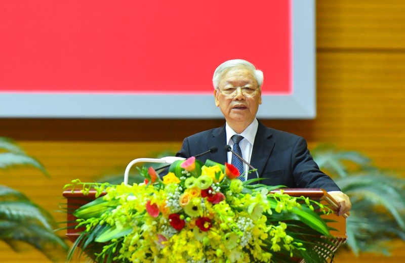 Tổng Bí thư, Chủ tịch nước Nguyễn Phú Trọng phát biểu chỉ đạo tại Hội nghị tổng kết công tác kiểm tra, giám sát nhiệm kỳ Đại hội XII của Đảng. (Ảnh nguồn NDĐT)