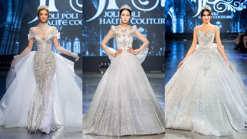  Kiều Loan (ngoài cùng bên trái) trình diễn bên cạnh các người mẫu có tiếng trong showbiz Việt.