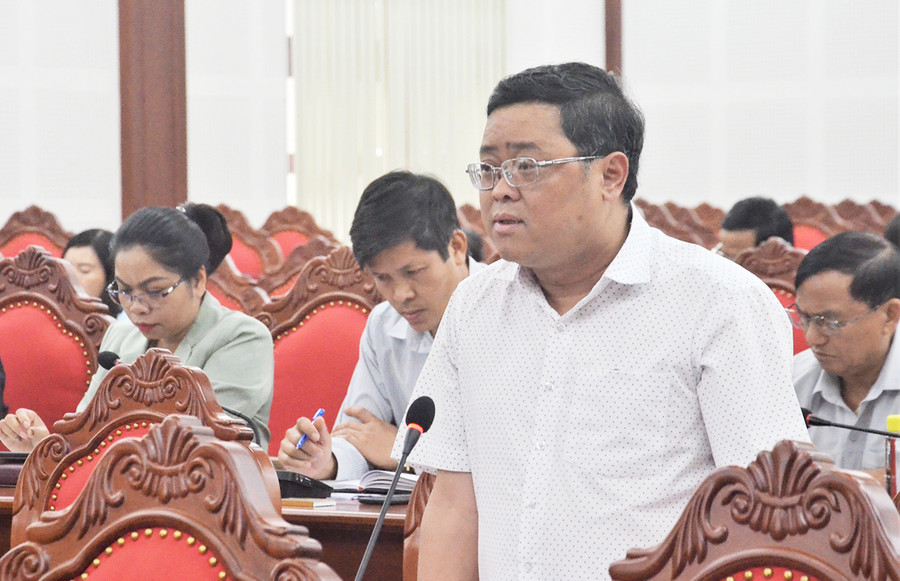 Ông Phan Quang Thái-Bí thư Huyện ủy Đức Cơ phát biểu tại Hội nghị. Ảnh: Phương Linh