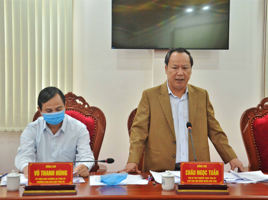 3-12 Đồng chí Châu Ngọc Tuấn-Phó Bí thư Thường trực Tỉnh ủy phát biểu ý kiến tại buổi làm việc với Đoàn kiểm tra của Ban Dân vận Trung ương -ảnh Phương Linh