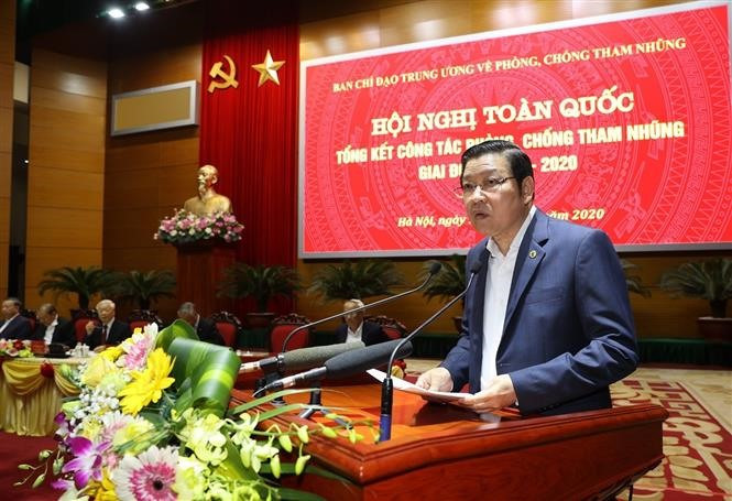 Ông Phan Đình Trạc, Bí thư Trung ương Đảng, Phó Trưởng ban thường trực Ban Chỉ đạo Trung ương về phòng, chống tham nhũng, Trưởng Ban Nội chính Trung ương phát biểu khai mạc Hội nghị. Ảnh: Phương Hoa/TTXVN