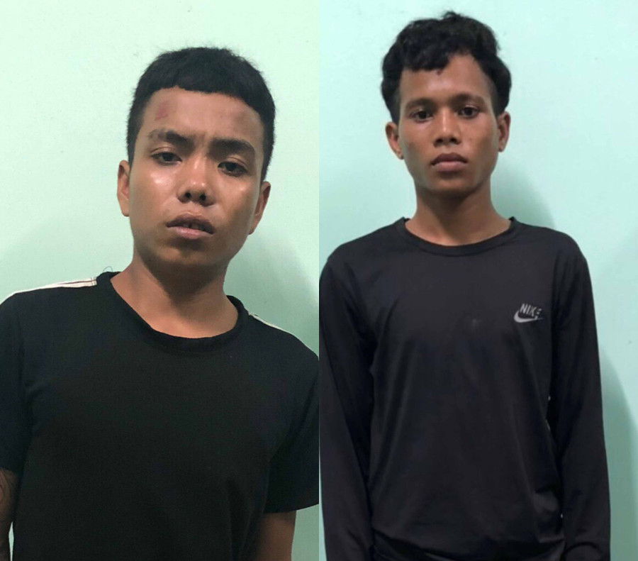 2 đối tượng Khương (trái) và Tuấn bị bắt vì bán ma túy cho thanh niên làng