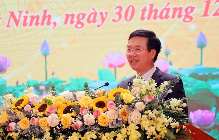 Ủy viên Bộ Chính trị, Bí thư Trung ương Đảng, Trưởng Ban Tuyên giáo Trung ương Võ Văn Thưởng phát biểu chỉ đạo hội nghị. (Ảnh: Văn Đức/TTXVN)