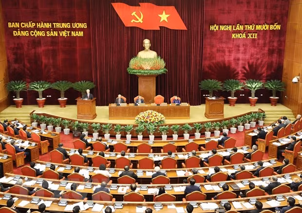 Toàn cảnh Tổng Bí thư, Chủ tịch nước Nguyễn Phú Trọng phát biểu khai mạc Hội nghị. (Ảnh: Trí Dũng/TTXVN)