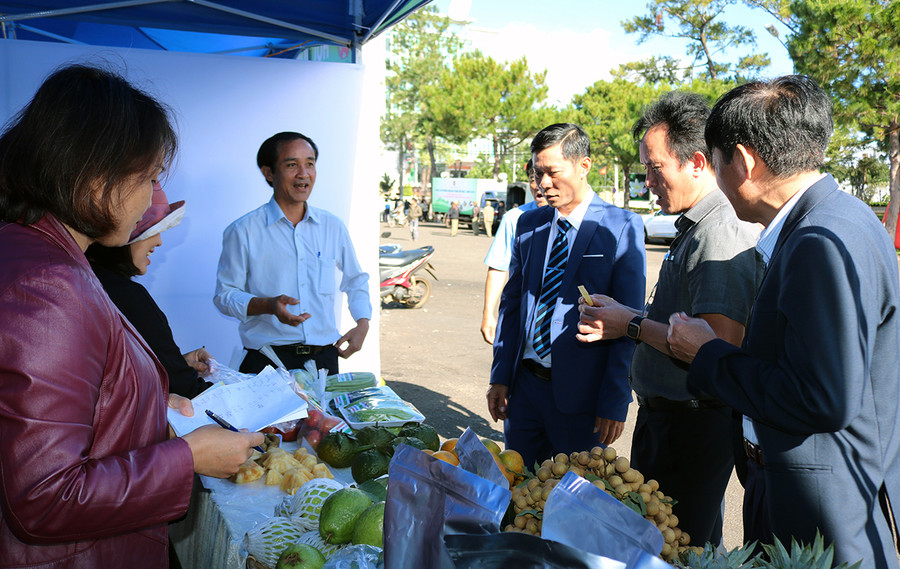 Các đại biểu tham quan gian hàng của Hội Nông dân huyện Kbang. Ảnh: Ngọc Sang