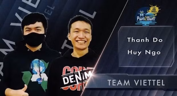 Hai cao thủ bảo mật Ngô Anh Huy và Đỗ Quang Thanh là chuyên gia thuộc Công ty An ninh mạng Viettel. (Ảnh: Viettel)