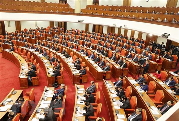  Các vị lãnh đạo Đảng, Nhà nước và các đại biểu dự hội nghị. (Ảnh: Trí Dũng/TTXVN)