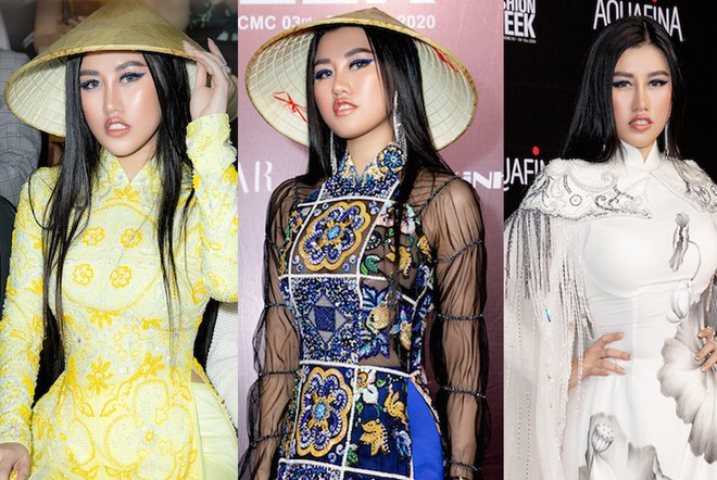 Các thiết kế áo dài được Bảo Bảo thực hiện riêng cho Emily Hồng Nhung, giúp cô tỏa sáng trên thảm đỏ ẢNH: LUAN DUCAN