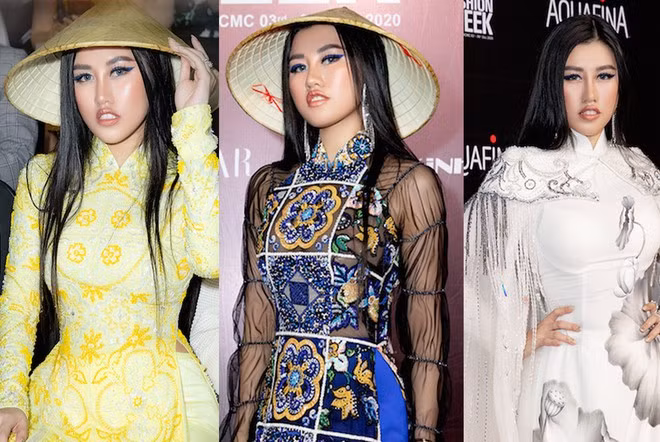 Các thiết kế áo dài được Bảo Bảo thực hiện riêng cho Emily Hồng Nhung, giúp cô tỏa sáng trên thảm đỏ ẢNH: LUAN DUCAN