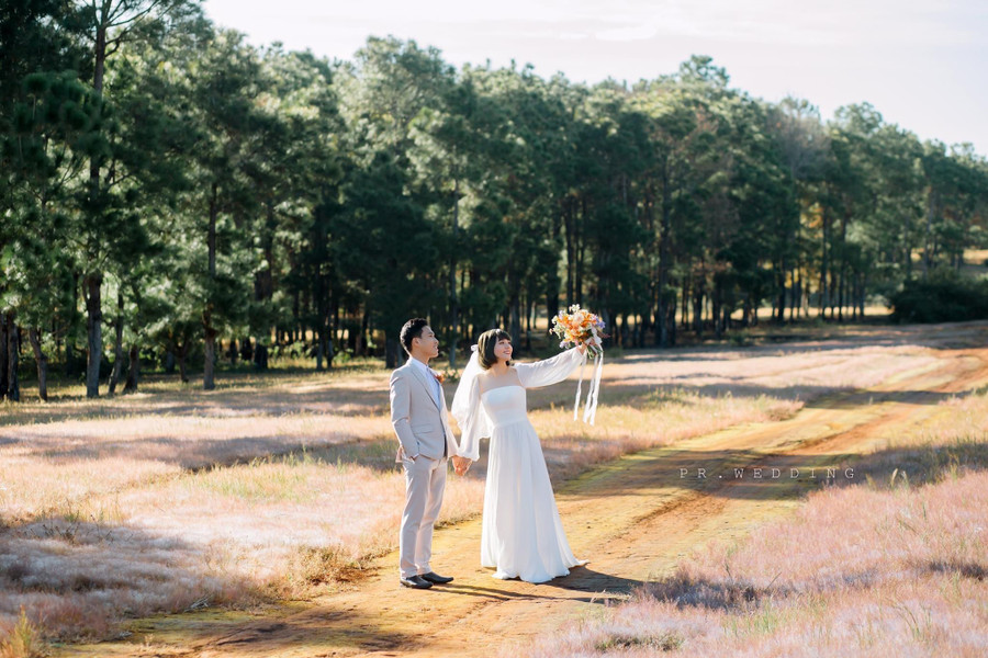 Đồi cỏ hồng xã Glar (huyện Đak Đoa) trong ảnh cưới của đôi bạn trẻ đến từ Hà Nội Nguyễn Thị Thu và Nguyễn Viết Nhu. Ảnh: Phạm Ân 