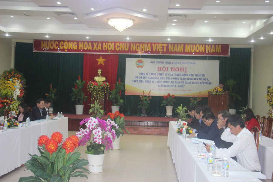 Hội nghị tổng kết Nghị quyết số 29 của Trung ương Hội Nông dân Việt Nam (khóa VI) và dự án "Nâng cao hiệu quả phong trào nông dân thi đua sản xuất kinh doanh giỏi, đoàn kết giúp nhau làm giàu về giảm nghèo bền vững, giai đoạn 2013-2020" do Hội Nông dân tỉnh Bình Định tổ chức. Hội nghị tổng kết Nghị quyết số 29 của Trung ương Hội Nông dân Việt Nam (khóa VI) và dự án