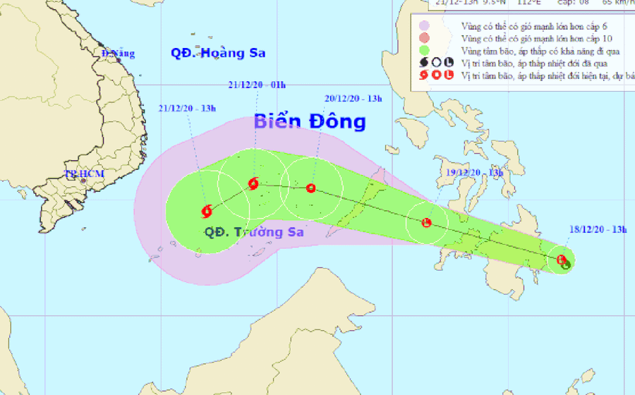  Dự báo hướng đi của vùng áp thấp - Nguồn: Trung tâm dự báo khí tượng thuỷ văn quốc gia