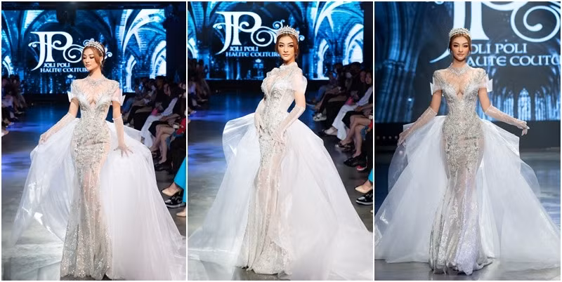 Thiết kế váy cưới đuôi cá ôm sát cơ thể khoe được vóc dáng gợi cảm của người đẹp.