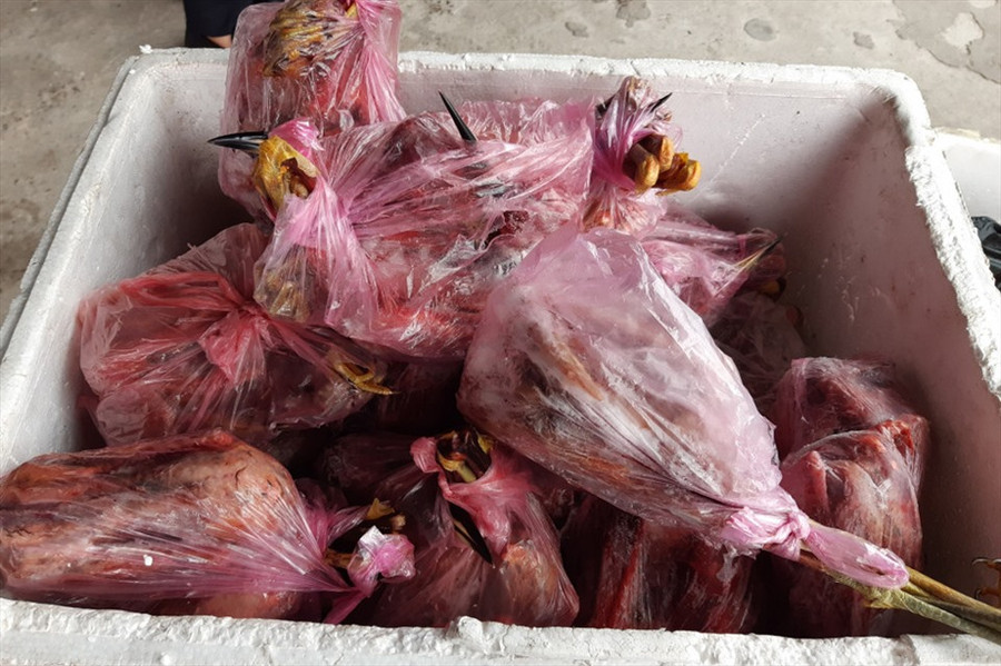 Những cá thể chim vạc đã sơ chế bị thu giữ. Ảnh: CA.  Những cá thể chim vạc đã sơ chế bị thu giữ. Ảnh: CA.