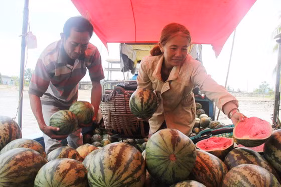 Dì Bạch Thị Huệ và chú Hồ Thanh Phương mưu sinh ở chợ nổi Phong Điền