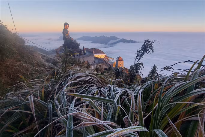 Băng giá xuất hiện trên đỉnh Fansipan Ảnh: VĂN DUẨN