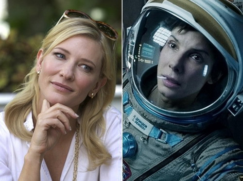 Cate Blanchett (trái) và Sandra Bullock là hai ứng viên hàng đầu cho cuộc chạy đua giải "Nữ diễn viên chính xuất sắc" tại Oscar năm sau.  Cate Blanchett (trái) và Sandra Bullock là hai ứng viên hàng đầu cho cuộc chạy đua giải