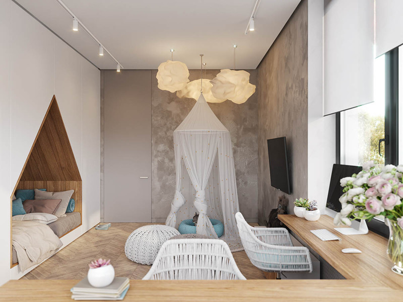  Căn phòng cho trẻ có nhiều đồ vật màu trắng sáng sẽ khiến trẻ cảm thấy dễ chịu hơn khi mùa Hè đang về.