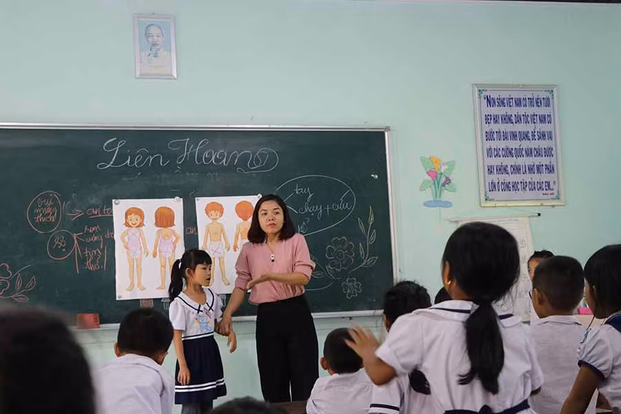  Một tiết học về giáo dục giới tính và kỹ năng phòng-chống xâm hại cho học sinh tiểu học trên địa bàn thị xã An Khê. Ảnh: N.M