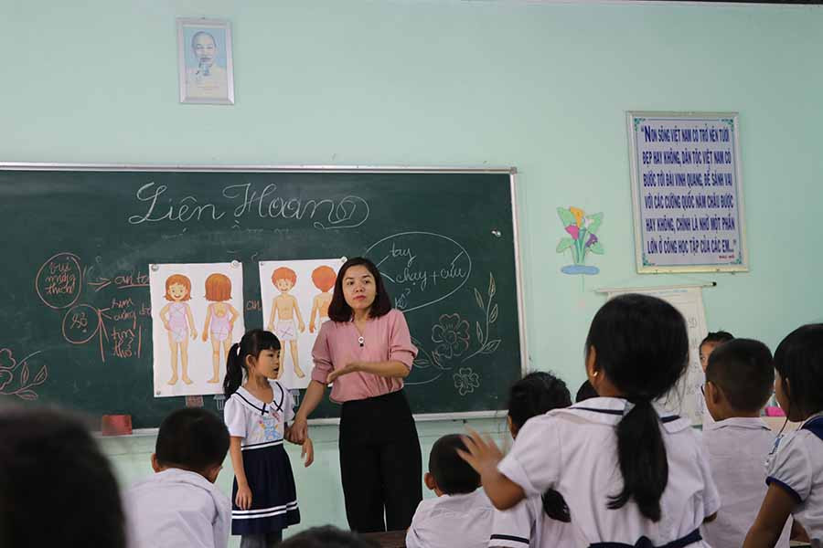  Một tiết học về giáo dục giới tính và kỹ năng phòng-chống xâm hại cho học sinh tiểu học trên địa bàn thị xã An Khê. Ảnh: N.M