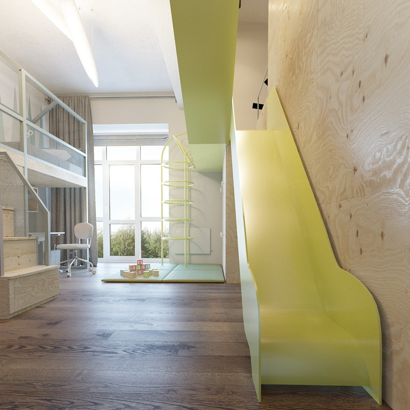  Phòng ngủ có kèm theo cầu trượt để trẻ vui chơi. 