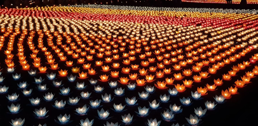  Hàng ngàn ngọn nến đã được các chư tôn đức, lãnh đạo đảng, nhà nước, các bạn tình nguyện viên và Phật tử nâng niu, thắp sáng lung linh, nhiệm mầu một vùng trời Tam Chúc.