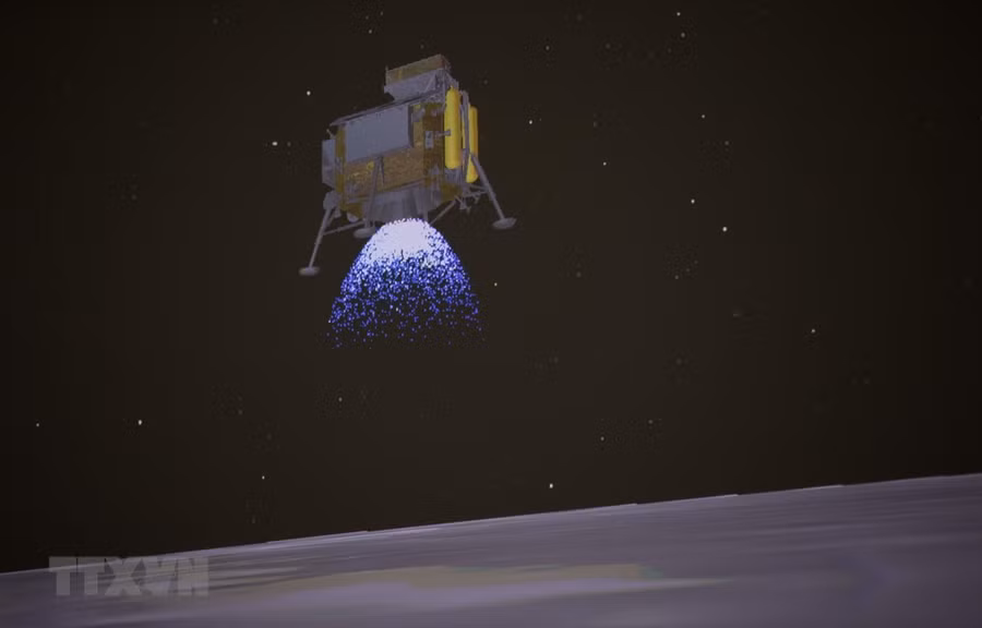 Tàu thăm dò vũ trụ Hằng Nga 4 của Trung Quốc hạ cánh mềm xuống bề mặt tối của Mặt Trăng ngày 3/1/2019. (Ảnh: THX/TTXVN) Tàu thăm dò vũ trụ Hằng Nga 4 của Trung Quốc hạ cánh mềm xuống bề mặt tối của Mặt Trăng ngày 3/1/2019. (Ảnh: THX/TTXVN)