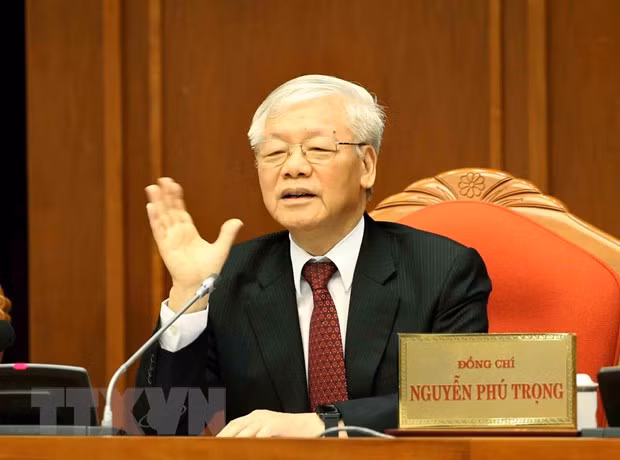 Tổng Bí thư, Chủ tịch nước Nguyễn Phú Trọng phát biểu bế mạc hội nghị. (Ảnh: Phương Hoa/TTXVN)