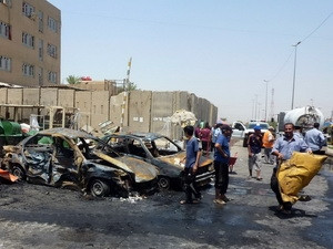 Hiện trường vụ đánh bom ở thành phố Sadr, phía Đông thủ đô Baghdad.