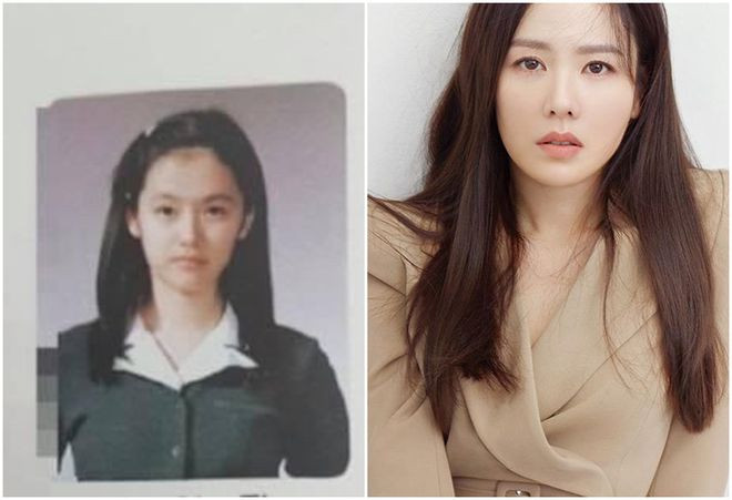 Ảnh thời Son Ye Jin học trung học (trái) và hiện giờ. ẢNH: CHỤP MÀN HÌNH ALLKPOP