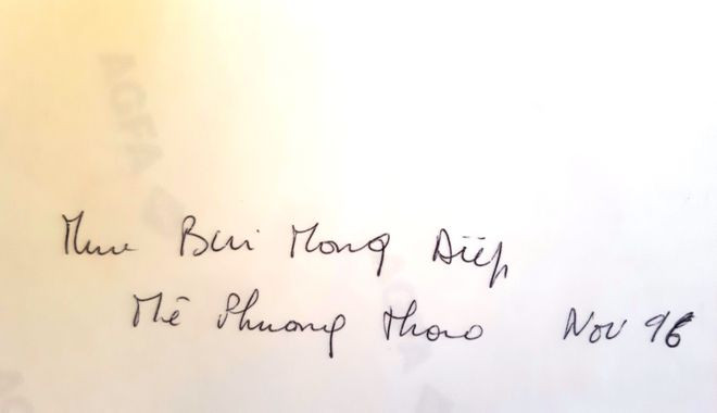 Bút tích của thứ phi Bùi Mộng Điệp gửi cho bà Dinh - ảnh TL gia đình